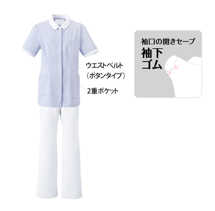 袖口の開きセーブ
ウエストベルト
(ボタンタイプ)
2重ポケット 袖口の開きセーブ
ウエストベルト
(ボタンタイプ)
2重ポケット