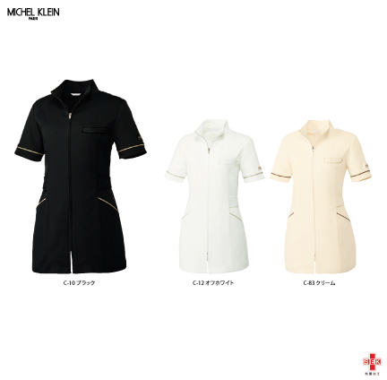 シャープな印象の
チュニック
スタンドカラータイプで、配色もパイピングを使用しシャープな印象のチュニック。ウエスト部分はベルトですっきりと見せ、背中のボックスプリーツで作業のしやすさがアップします。